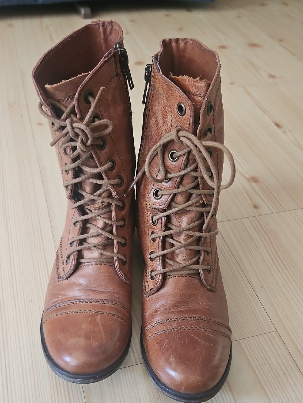 Steve Madden Tan Lace-Up Combat Boots